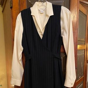 Wrap navy blue with white stripe dress and blouse, size 4.